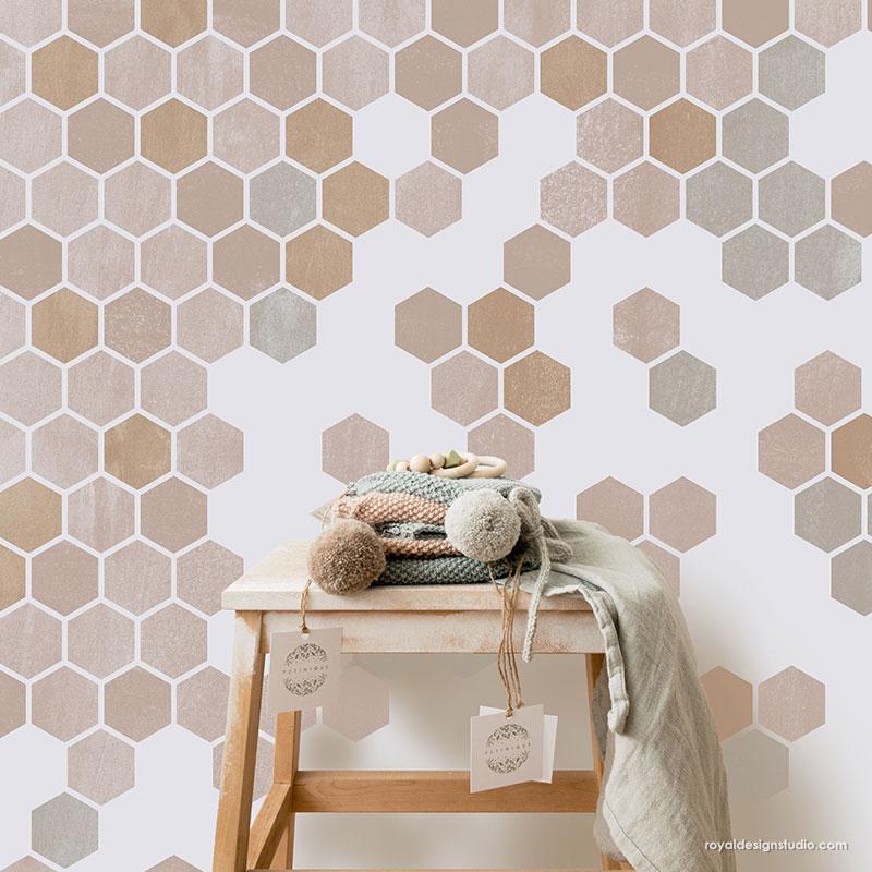 Top 5 Home Decor Stencils featured by top US home decor blogger, Domestic Blonde: Honeycomb hexagon tiles stencil