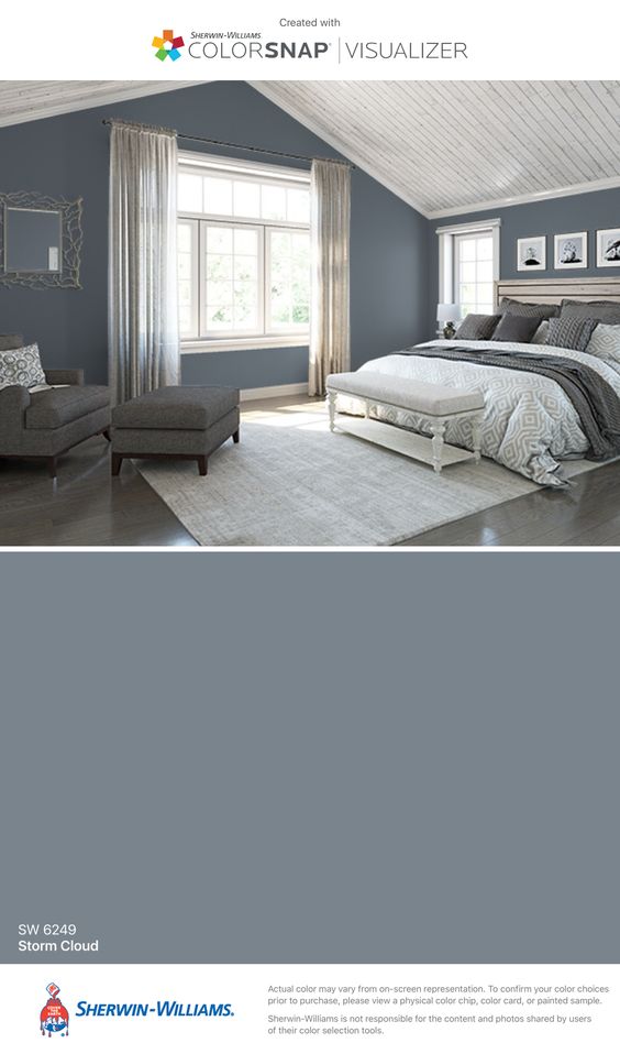 Grey Paint Colors by popular interior design blog, Domestic Blonde: image of a room with walls painted in Sherwin-Williams storm cloud paint. 