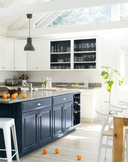 Grey Paint Colors by popular interior design blog, Domestic Blonde: image of a grey kitchen island. 