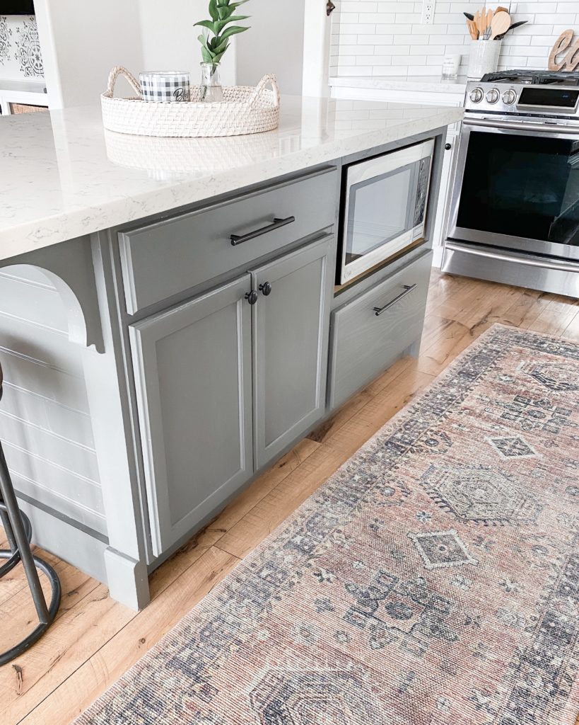 Best Grey Paint colors | Grey Paint Colors by popular interior design blog, Domestic Blonde: image of a grey kitchen island.
