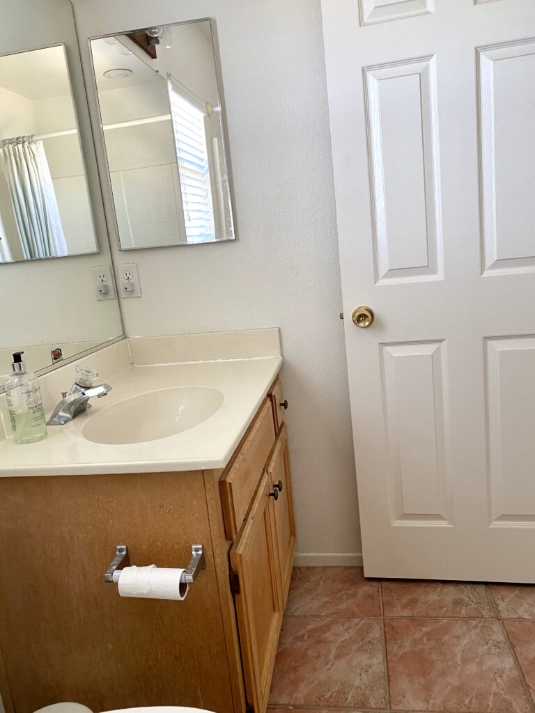 Kids Bathroom by popular San Diego interior design blog, Domestic Blonde: image of a dated bathroom. 
